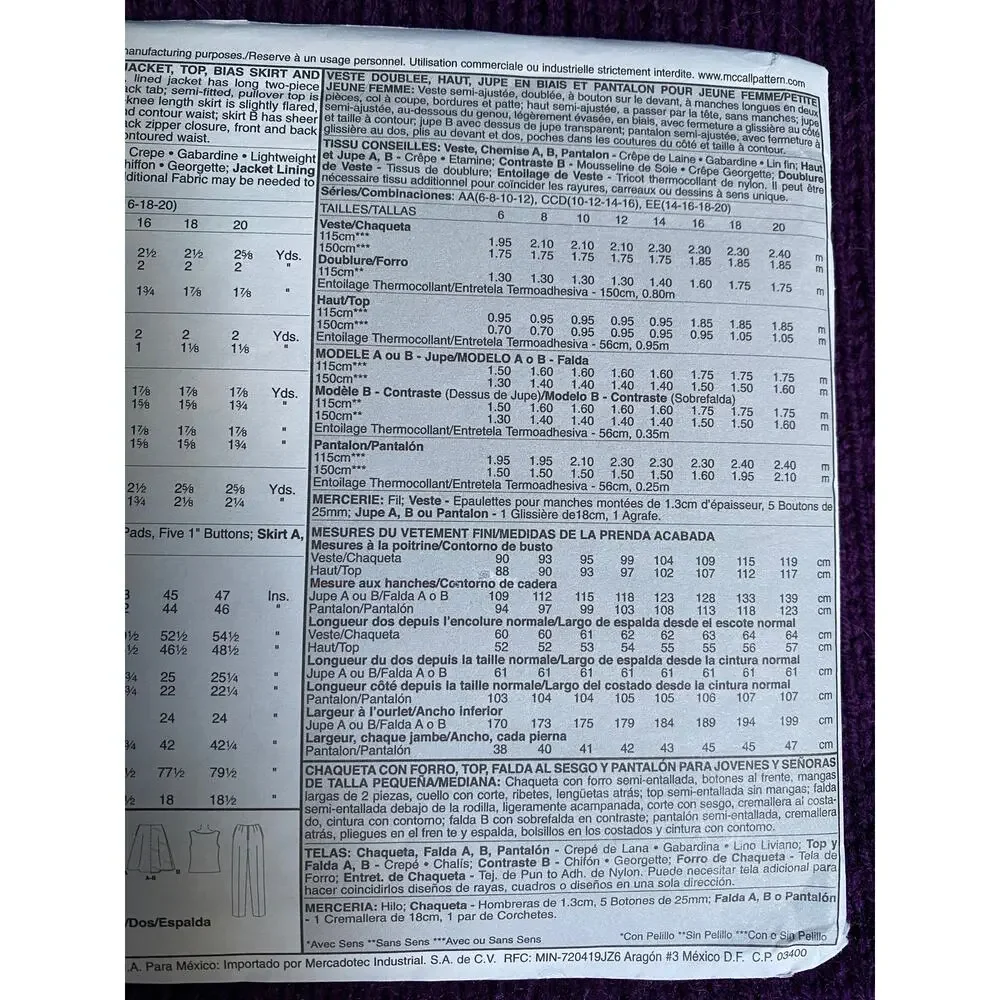 McCalls 4467 suit sewing pattern sz 6 8 10 12